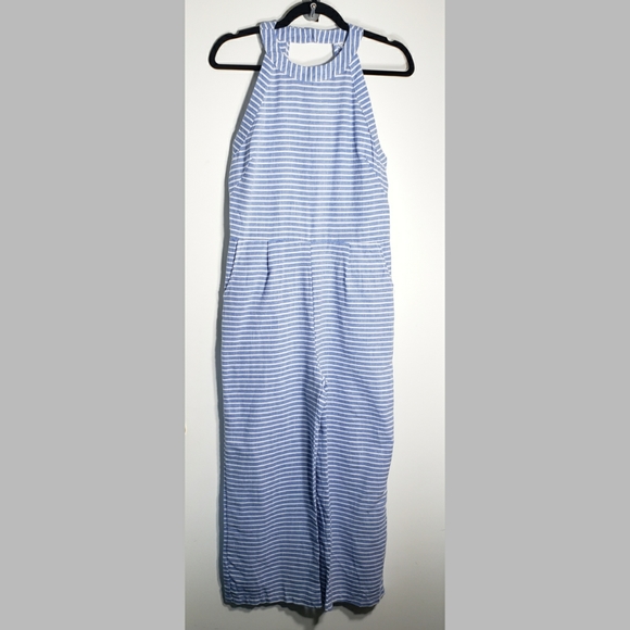 Jumpsuit Blue White Striped Halter Neck, Crop Leg - Picture 2 of 5